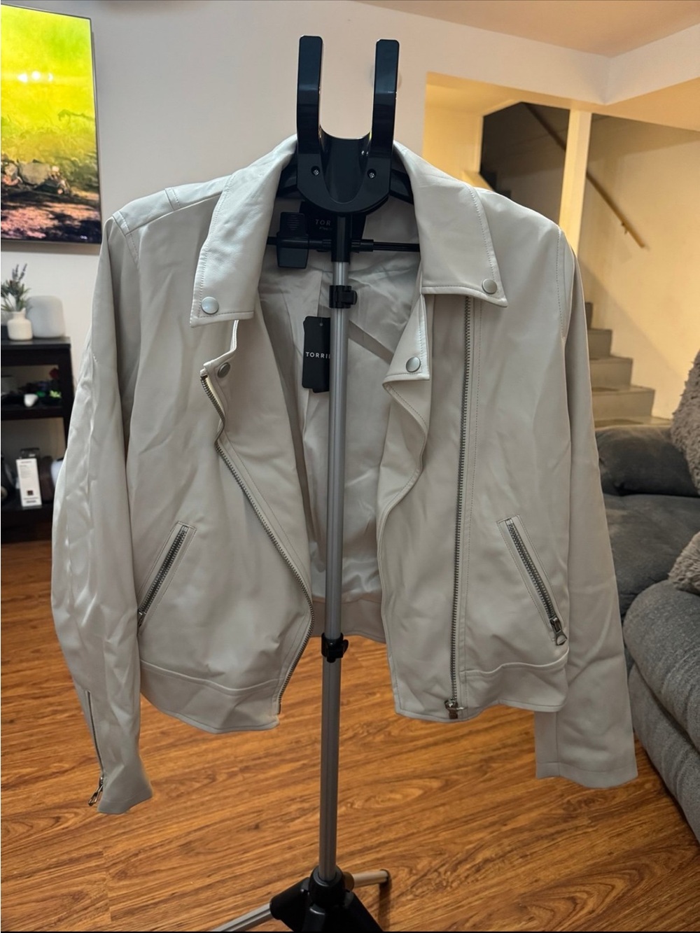 torrid cream faux leather moto jacket with silver hardware NWT